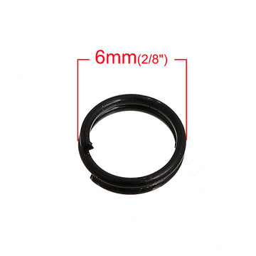 J033B - 1000 pcs Double Rings - Black Plated Split Open Jump Rings - 6mm - 21 Gauge (0.7mm Thick)