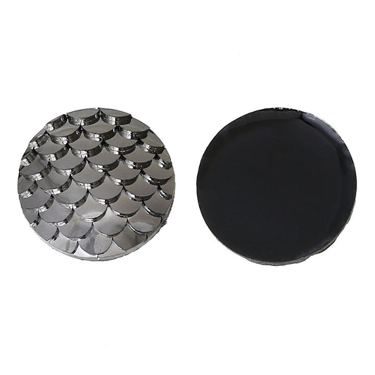 CA445 - 10 pcs Mermaid Fish Scales Resin Carved Embellishment Cabochons Dark Grey Gray Silver Black Gunmetal - 16mm (5/8 in)