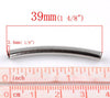 BD402 - 50 pcs. Silver Tone Noodle Smooth Pattern Tube Long Thin Curved Beads - 39mm x 4mm (1.54" x 0.16")