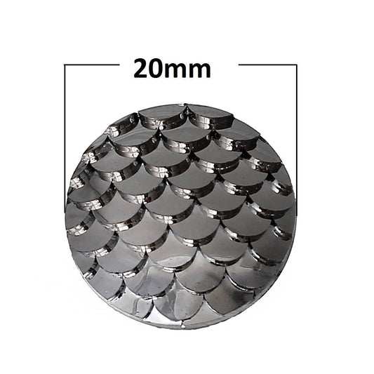 CA466 - 10 pcs Mermaid Fish Scales Resin Carved Embellishment Cabochons Dark Grey Gray Silver Black Gunmetal - 20mm (3/4 in
