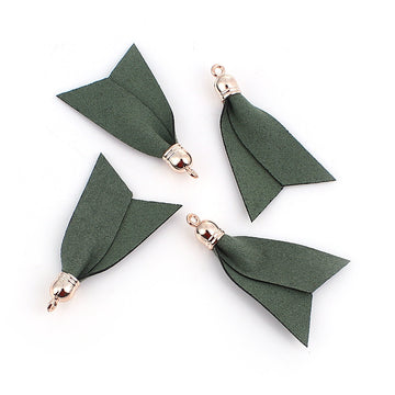 P451 - 10 pcs. Green Faux Leather Tassel Dangle Charms Pendants - Golden - 5.2cm (2.05") x 3.3cm (1.3") - Great for Light Earrings and Dangles!