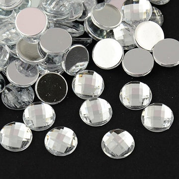 CA098 - 10 pcs Acrylic Rhinestone Embellishment Cabochons Clear Faceted Domes - 13mm - Silver Colored Back