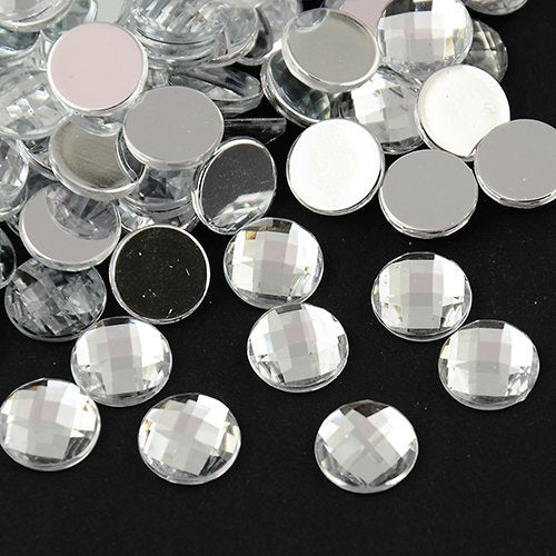 CA098 - 10 pcs Acrylic Rhinestone Embellishment Cabochons Clear Faceted Domes - 13mm - Silver Colored Back