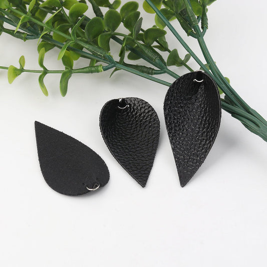 P645 - 10 pcs. Dark Brown Faux Leather Dangle Charms Pendants - Pinch Leaf - Silver Tone Jump Ring - 63mm (2.5") - Great for Earrings or Dangles
