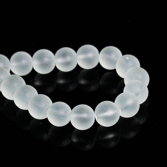 BD742 - 10mm Clear Frosted Glass Round Beads - 16" strand (41cm) - Approx 40 beads per strand - Hole Size: 1mm