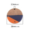 P1170 - 2 pcs. Blue and Orange Resin and Wood Circle Flat Connectors - 28mm (1.1")