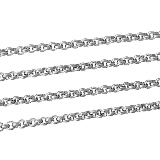N114 - 1M (3.28 Ft) - 304 Stainless Steel Rolo Link-Opened Chain - 2.3mm Links - Tarnish Resistant!