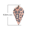 P909 - 10 pcs. Leopard Faux Leather Dangle Charms Pendants - Pinch Leaf - Black Pink - Silver Tone Jump Ring - 62mm (2.5") - Double Sided