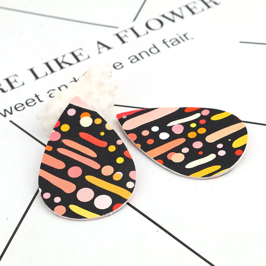 P1044 - 10 pcs. Black and Orange Stripe Dot Faux Leather Dangle Charms Pendants - Teardrop - 56mm (2.2") - Great for Earrings! Double Sided