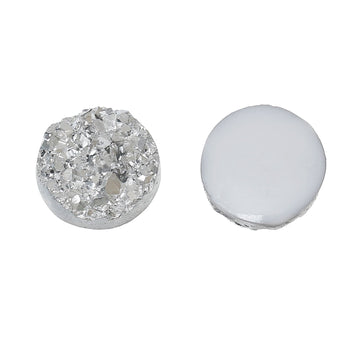 CA154 - 10 pcs Druzy Resin Embellishment Cabochons Silver - 12mm Diameter - Circle - 3.6mm Thick