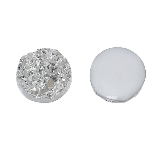 CA154 - 10 pcs Druzy Resin Embellishment Cabochons Silver - 12mm Diameter - Circle - 3.6mm Thick