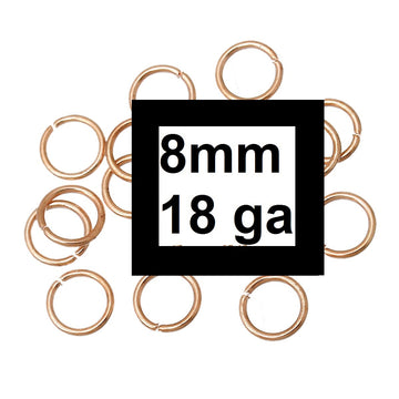 J246A - 100 pcs Rose Gold Plated Open Jump Rings - 8mm - 18 Gauge