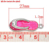 P820 - 10 pcs. Silver Tone Pink Enamel Flip Flops Rhinestone Sandals Charms Pendants - 23mm x 9mm