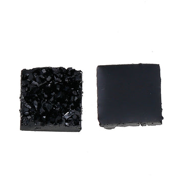 10 pcs Druzy Resin Embellishment Cabochons Black AB - 12mm (1/2 in) - Square - Shiny