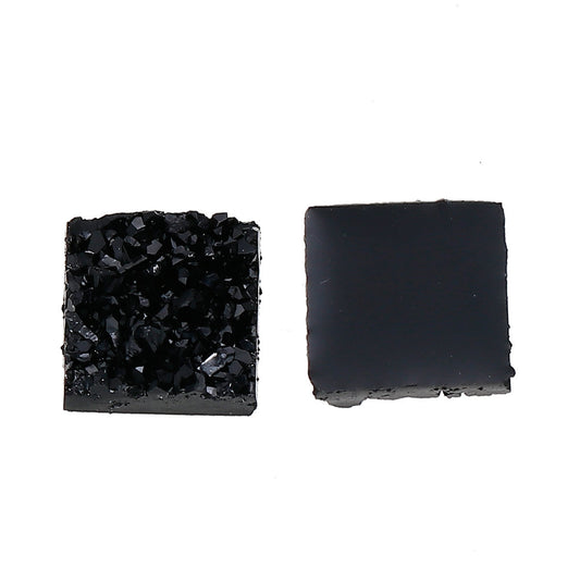 10 pcs Druzy Resin Embellishment Cabochons Black AB - 12mm (1/2 in) - Square - Shiny