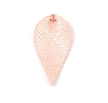 P871 - 10 pcs. Scales Faux Leather Dangle Charms Pendants - Pinch Leaf - Coral - Silver Tone Jump Ring - 63mm (2.5") - Double Sided