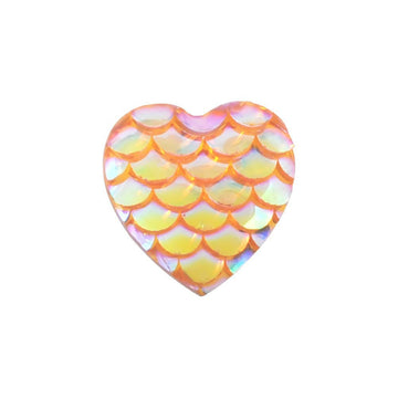 CA286 - 10 pcs Mermaid Fish Scales Resin Carved Embellishment Cabochons - Light Orange Multicolor - 12mm - Heart