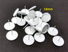 E405 - 20 pcs. White Earring Posts Studs Settings Bezels Cabochons Tacks- 14mm Glue Pad Setting