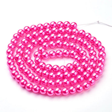BD082 - 10mm Hot Pink Glass Pearl Imitation Round Beads - 16 inch strand - Approx 42 beads per strand - Hole Size: 1.5mm