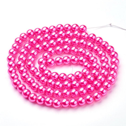 BD082 - 10mm Hot Pink Glass Pearl Imitation Round Beads - 16 inch strand - Approx 42 beads per strand - Hole Size: 1.5mm