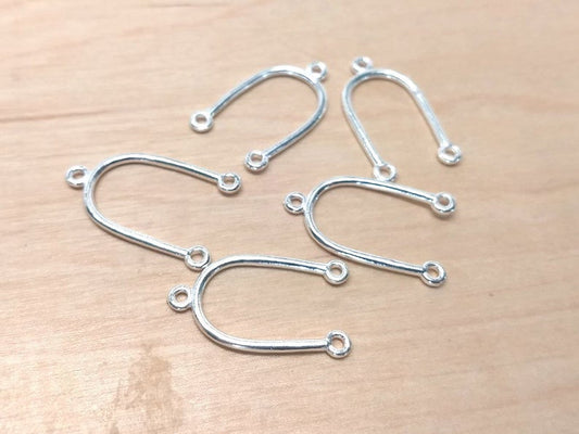 E797 - 20 pcs. Silver Plated U-Shaped 3 Hole Connectors - 3 Holes - 27mm x 18mm - Hole Size: 1.5mm - Great for Earrings! 3 Loops