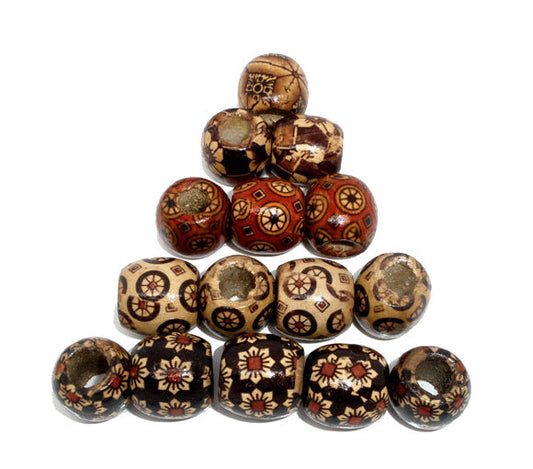 BD544 - 100 pcs Drum Hand Painted Wooden Spacer Beads - 17 x 16mm (0.67") - Assortment of 5 Styles