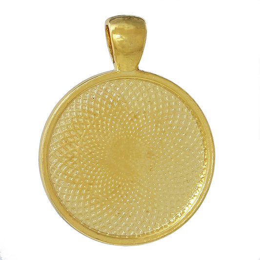 P701A - 2 pcs. Gold Plated Pendant Trays Circle Posts Settings Bezels Cabochons - 25mm Glue Pad Setting (1 inch)