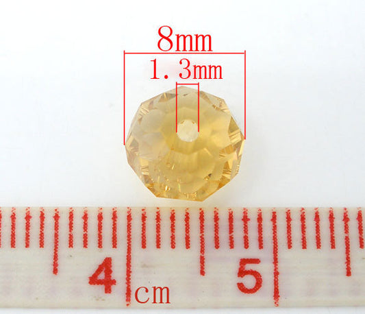 CA813 - 20 pcs. Champagne Crystal Glass Faceted Rondelle Beads - 8mm - Hole Size: 1.3mm