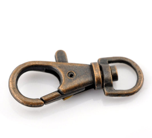 CL155 - LARGE - 20 pcs. Copper Tone Lobster Swivel Clasps for Key Ring - 37 x 16mm - Claw Clasps