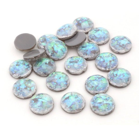 CA371 - 10 pcs Resin Round Embellishment Circle Cabochons Metal Foil Gray Grey - 12mm - Multi-Color