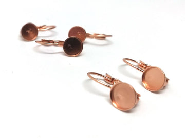 E472B - 100 pcs. Rose Gold Plated Earring Clips Settings Lever Back Bezels Cabochons - 7mm Glue Pad Setting