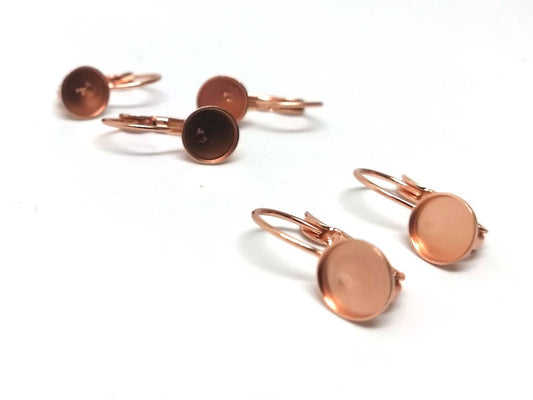 E472B - 100 pcs. Rose Gold Plated Earring Clips Settings Lever Back Bezels Cabochons - 7mm Glue Pad Setting