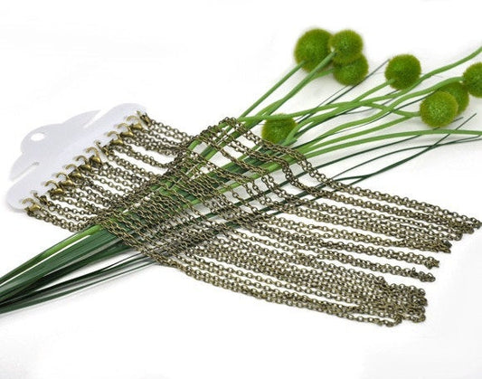 N182 - 12 pcs. Antique Bronze Chain Link Necklaces 18" - (4mm x 3mm Links) - Lobster Clasps