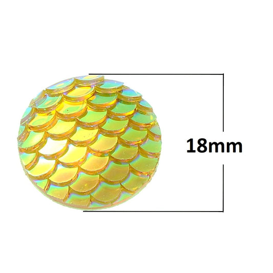 CA395 - 10 pcs Mermaid Fish Scales Resin Carved Embellishment Cabochons Yellow Orange - 18mm (0.7")