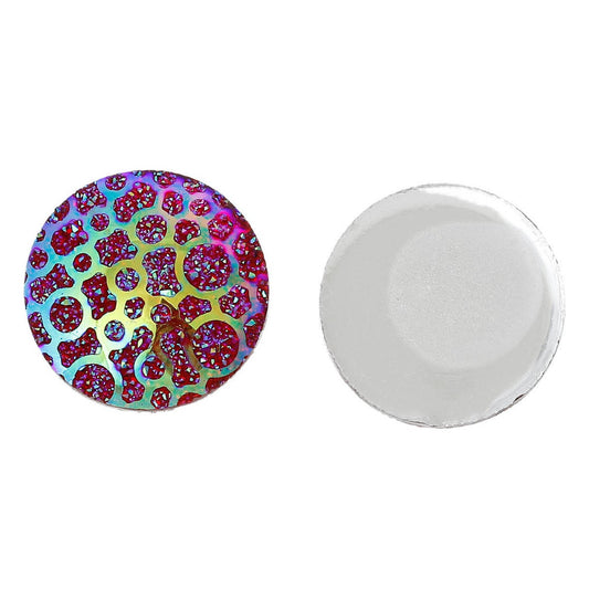 CA1025 - 10 pcs Resin Embellishment Druzy Cabochons Red Yellow Swirl Multicolor AB - 25mm (1 inch)