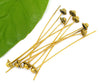A037 - 30 pcs. Antique Gold Tone 3D Fancy Cap Hat Ball Head Pins - 55mm x 0.7mm (2.17") - 21 Gauge