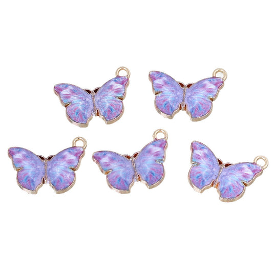 P611 - 10 pcs. Gold Plated Multicolored Purple Butterfly Charms Pendants - 20mm x 15mm - Hole Size: 1.6mm - Butterflies