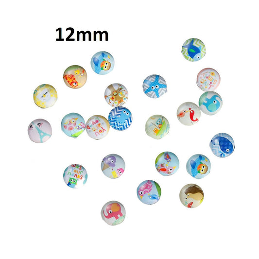 CA014 - 10 pcs Circle Animal Glass Round Dome Seals Tiles Cabochons - 12mm (1/2 in) - Assortment of Designs - Baby Animals
