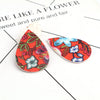 P227 - 10 pcs. Red and Blue Multicolor Floral Embroidered Faux Leather Dangle Charms Pendants - Teardrop - 56mm (2.2") - Double Sided
