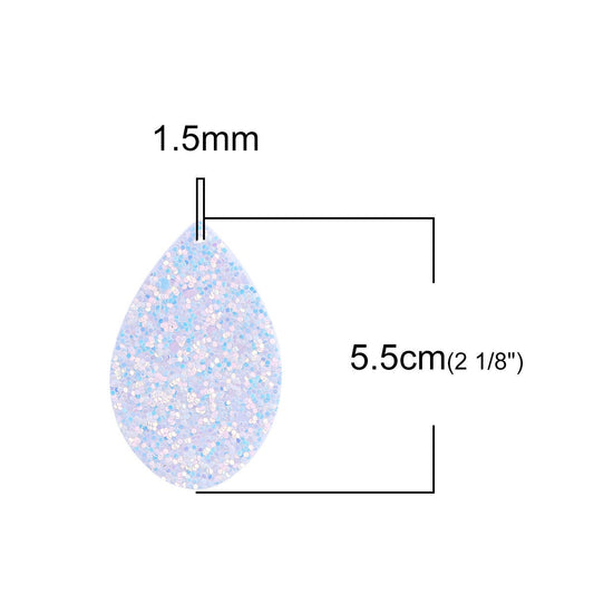 P736 - 10 pcs. White Multicolor Faux Leather Dangle Charms Pendants - Teardrop - 55mm (2.17") - Great for Light Earrings, Necklaces or Dangles