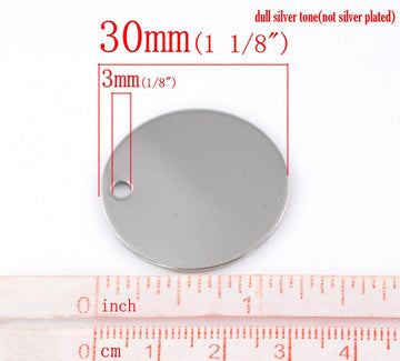 P987 - 10 pcs. Stainless Steel Round Circle Stamping Tags - 30mm (1.18 inch) (3 cm)