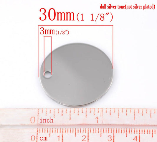 P987 - 10 pcs. Stainless Steel Round Circle Stamping Tags - 30mm (1.18 inch) (3 cm)