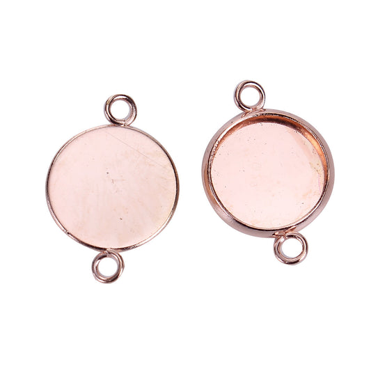 P474 - 10 pcs. Dark Rose Gold Plated Circle Round Bezel Cabochon Cameo Connector Tags Trays - 12mm Glue Pad - Made of Alloy! High Quality