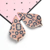 P909 - 10 pcs. Leopard Faux Leather Dangle Charms Pendants - Pinch Leaf - Black Pink - Silver Tone Jump Ring - 62mm (2.5") - Double Sided