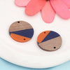 P1170 - 2 pcs. Blue and Orange Resin and Wood Circle Flat Connectors - 28mm (1.1")