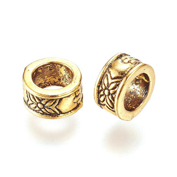 BD668 - 50 pcs. Antique Gold Metal Ring Spacer Beads- 8mm x 4.5mm - Hole Size: 5mm - They fit Paracord and European Cords!