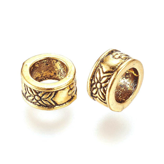 BD668 - 50 pcs. Antique Gold Metal Ring Spacer Beads- 8mm x 4.5mm - Hole Size: 5mm - They fit Paracord and European Cords!