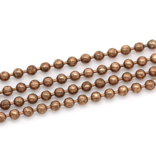 N185 - 10M (32.8 Ft) - Antique Copper Ball Chain - 2mm Ball