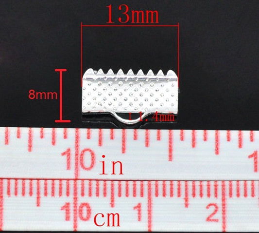 CR056 - 100 pcs. Silver Plated Textured Ribbon Crimp Ends - 13x8mm - 13mm x 8mm