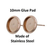 E303A - 2 pcs. Stainless Steel Rose Gold Plated Earring Posts Studs Settings Bezels Cabochons Tacks- 10mm Glue Pad Setting - with Stoppers!